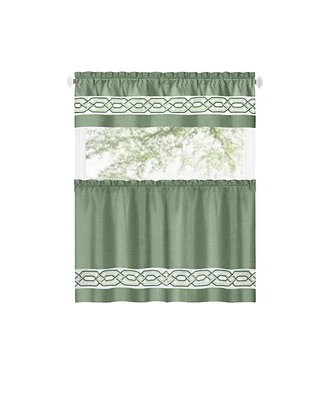 Kate Aurora Pacifico Complete 3 Piece Rod Pocket Embroidered Tier & Valance Kitchen Curtain Set