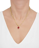 Lab-Grown Ruby Heart Solitaire Paperclip Link Pendant Necklace (4-1/6 ct. t.w.) in 14k Gold-Plated Sterling Silver, 18" + 2" extender