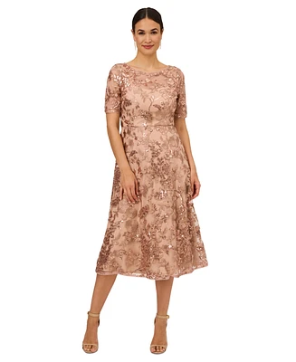 Adrianna Papell Petite Sequin Embroidered Boat-Neck Dress