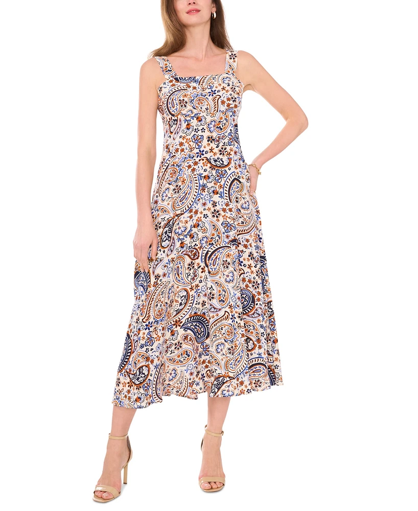 Msk Petite Paisley Challis Smocked-Back Midi Dress