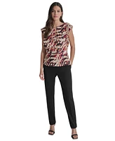 Dkny Women's Printed Pleated Cap Sleeve Blouse