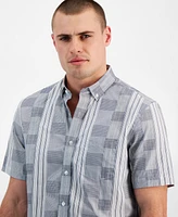 Club Room Men's Regular-Fit Stretch Pattern-Blocked Button-Down Poplin Shirt, Created for Macy's