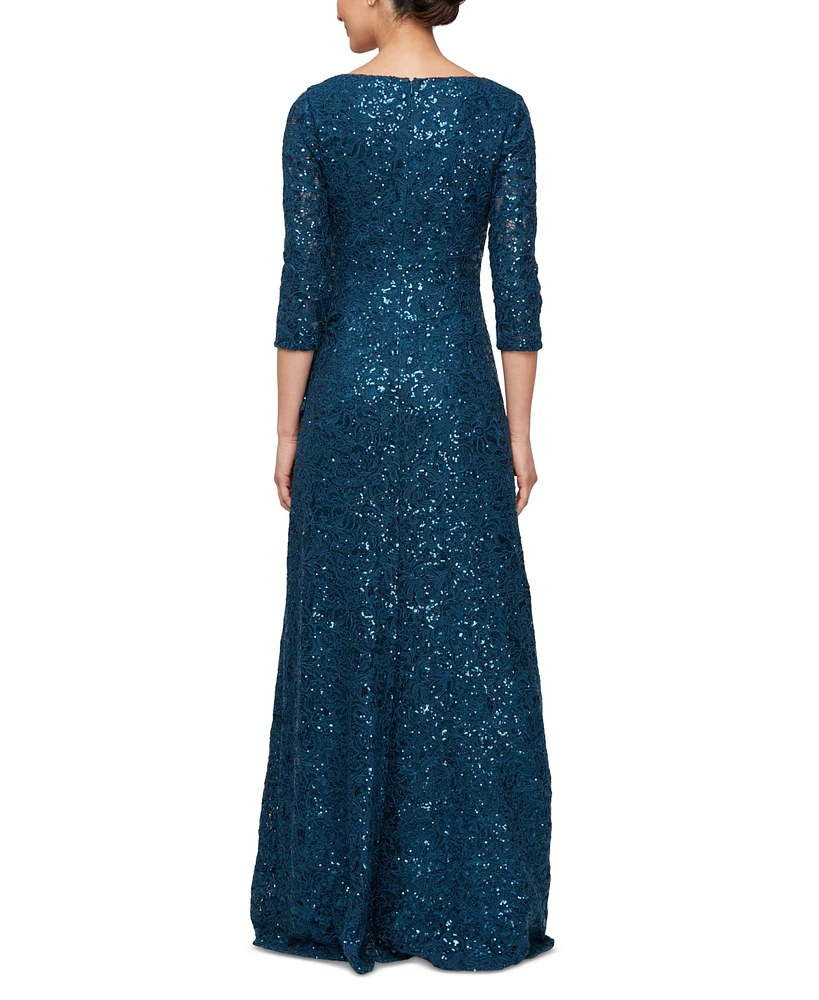 Alex Evenings Women's Sequin Lace 3/4-Sleeve Gown