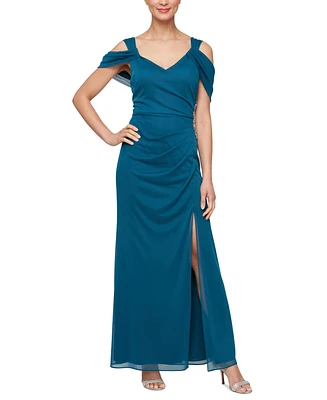 Alex Evenings Women's Embellished Draped Cold Shoulder Gown