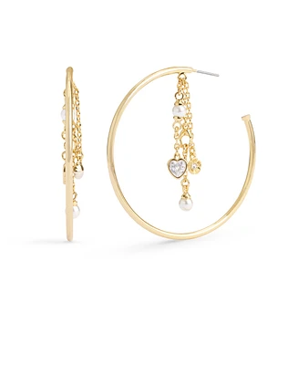 Coach Faux Stone Signature Charm Hoop Earrings