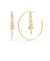 Coach Faux Stone Signature Charm Hoop Earrings