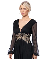 Betsy & Adam Women's Plunge-Neck Blouson-Sleeve Gown