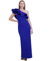 Eliza J Ruffled One-Shoulder Gown