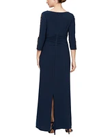 Sl Fashions Petite Embroidered Ruched Gown