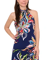 Msk Petite Floral-Print Halter-Neck Sleeveless Dress