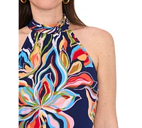 Msk Petite Floral-Print Halter-Neck Sleeveless Dress