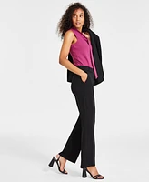 Kasper Petite Solid Pull-On Faux-Fly Mid-Rise Trousers