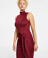 Bar Iii Women's Mock-Neck Tie-Front Midi Dress, Created for Macy's