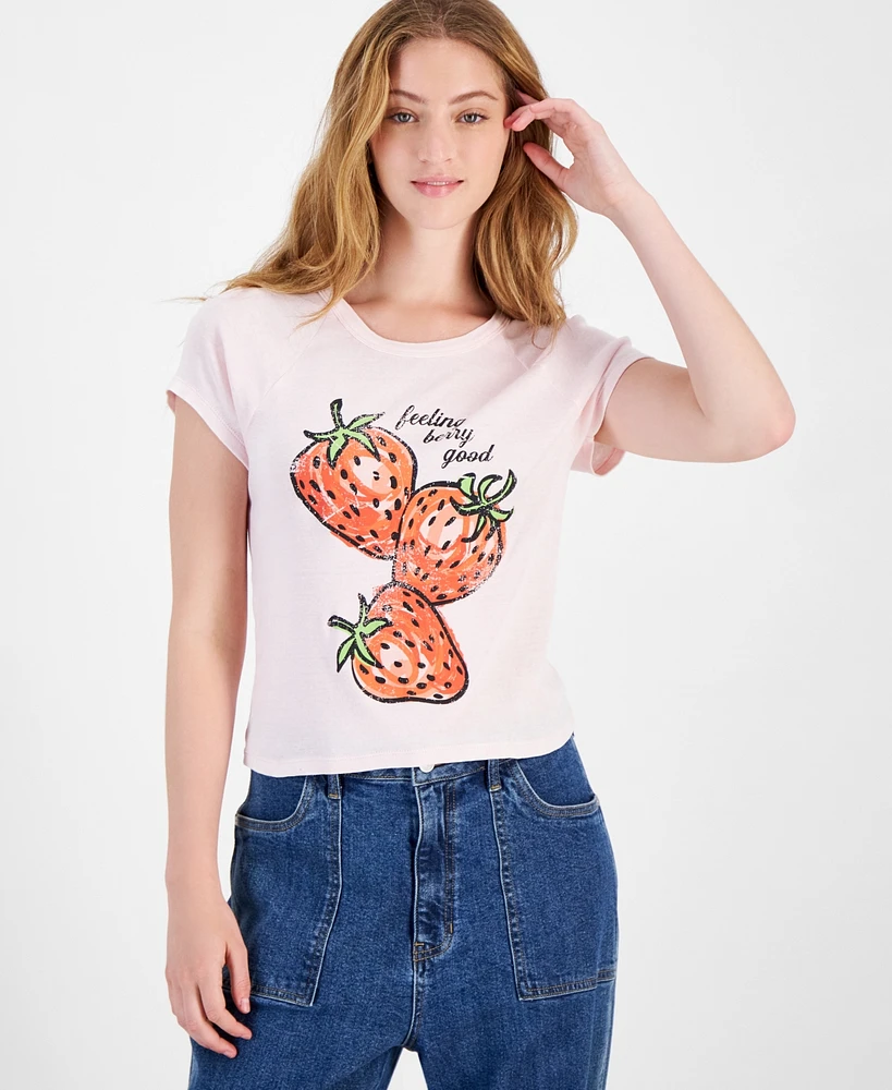 Rebellious One Juniors' Strawberry-Graphic Cotton Baby Tee