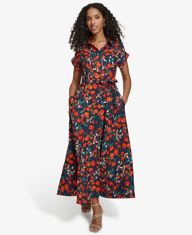 Calvin Klein Women's Floral-Print Tie-Waist Shirtdress | MainPlace Mall
