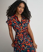 Calvin Klein Women's Floral-Print Tie-Waist Shirtdress