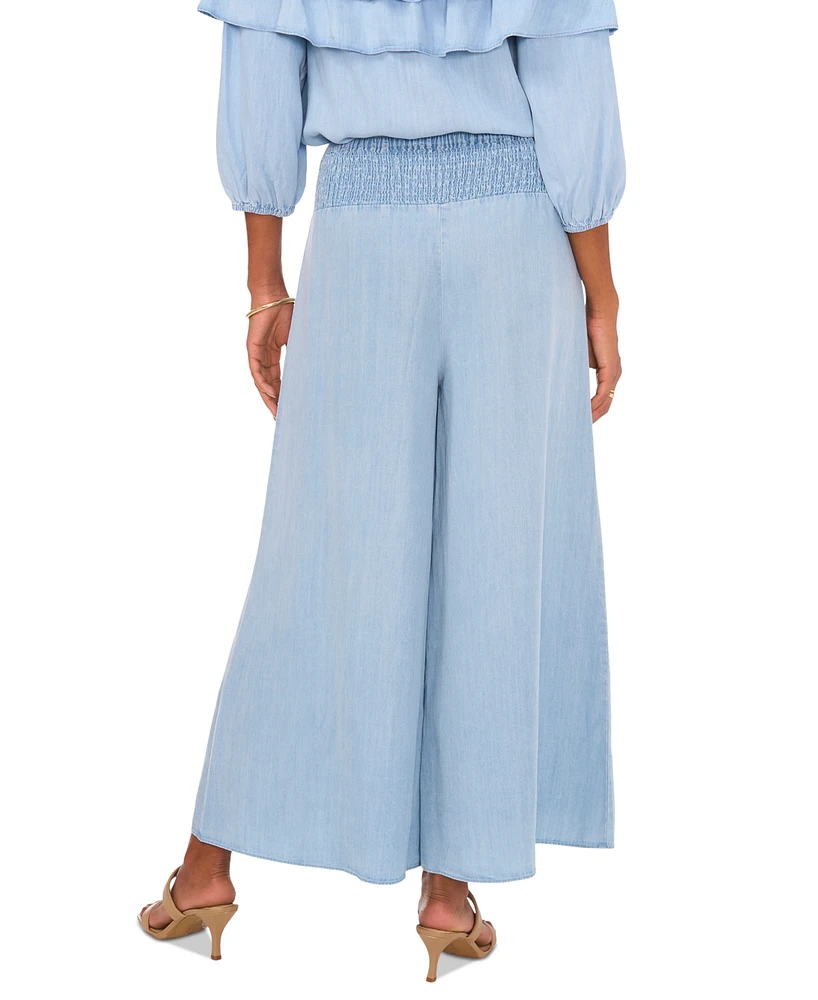 Sam & Jess Petite Pilazzo Smocked-Waist Wide-Leg Pants