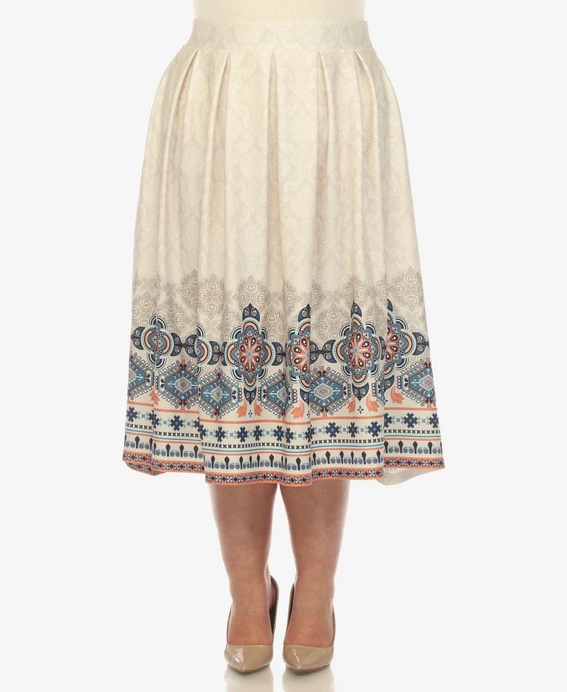 White Mark Plus Pleated Skirt with Border Print