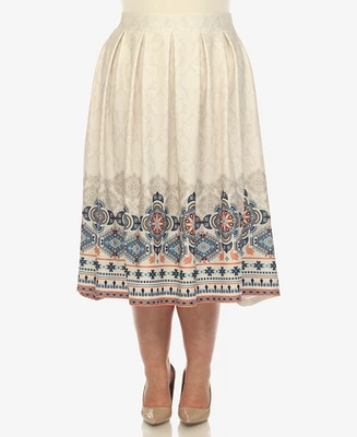 White Mark Plus Pleated Skirt with Border Print