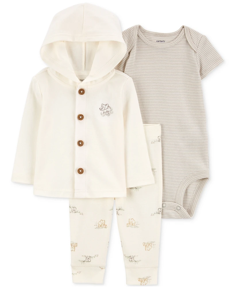 Carter's Baby Cotton Elephant Little Jacket, Striped Bodysuit & Printed Pants, 3 Piece Set