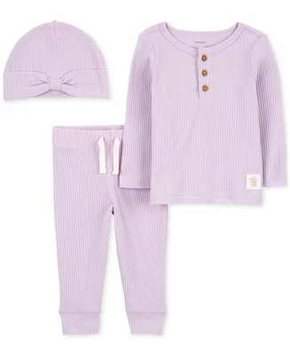 Carter's Baby Girls Drop Needle Hat, T-Shirt & Pants, 3 Piece Set