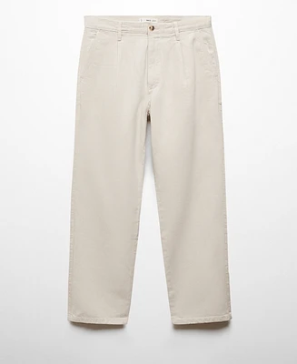 Mango Men's Relaxed Fit Linen Blend Pleated Trousers