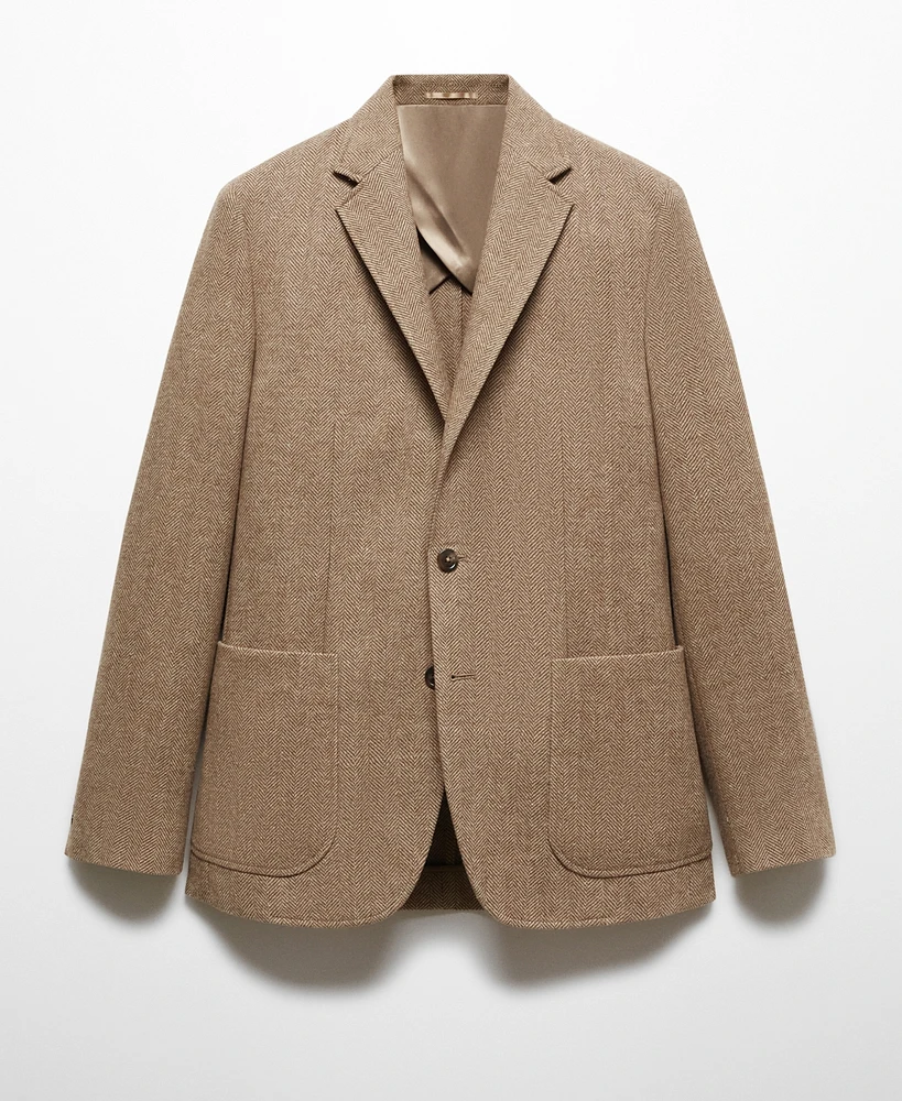 Mango Men's Slim-Fit Herringbone Wool Suit Jacket