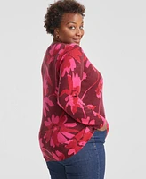 Charter Club Plus 100% Cashmere Floral Sweater, Created for Macy's