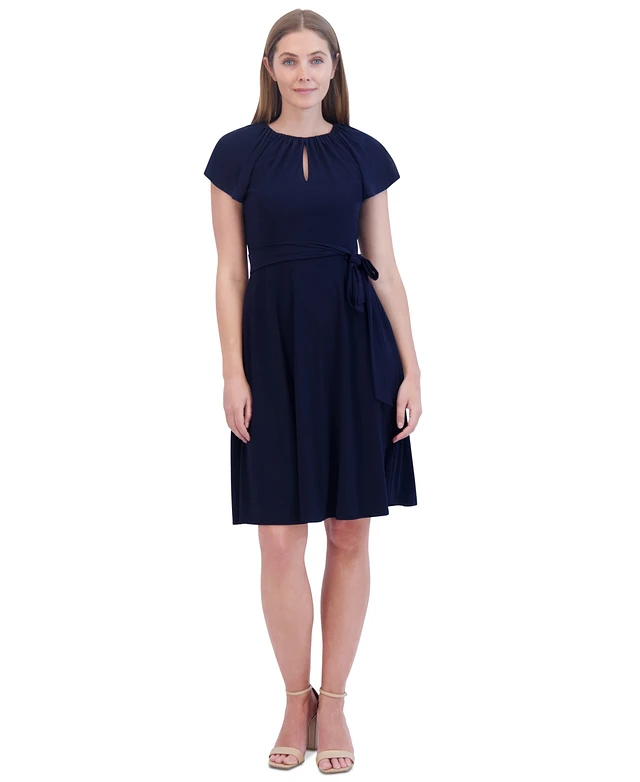 green emerald velvet dress Jessica Howard Women's Balloon Cuff Sleeve Ruffle V Neck Fit and Flare Dress  with Tie Sash, Coral, 10 at Amazon Women's Clothing store
