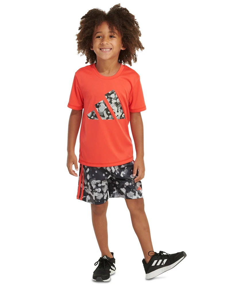 adidas Little & Toddler Boys Short-Sleeve Logo T-Shirt 3-Stripes Shorts, 2 Piece Set