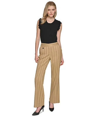 Karl Lagerfeld Women's Pinstriped Mid Rise Wide-Leg Pants