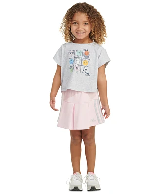 adidas Little & Toddler Girls Short Sleeve Box Heather Top Skort, 2 Piece Set