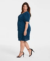 Connected Plus Size V-Neck Short-Sleeve Tiered Dress