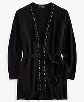 Charter Club Plus Cashmere Bead-Trim Belted Cardigan, Created for Macy's