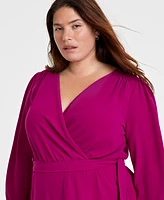 Connected Plus Size Tie-Front Wrap Maxi Dress