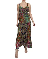 Robbie Bee Petite Printed Sweetheart-Neck Tiered Maxi Dress