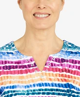 Alfred Dunner Women's Rainbow Dot Split Neck Top