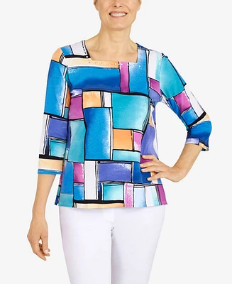 Alfred Dunner Women's Colorblock Square Neck Top