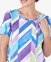 Alfred Dunner Women's Double Strap Broken Chevron Tee