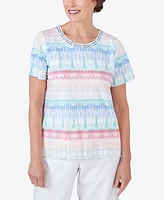 Alfred Dunner Women's Biadere Double Strap Short Sleeve Tee