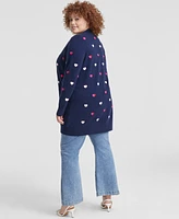 Charter Club Plus Cashmere Embroidered-Heart Cardigan, Created for Macy's