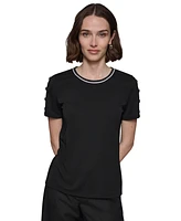 Karl Lagerfeld Women's Tipped Button-Trim Short-Sleeve Top