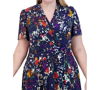 Jessica Howard Plus Floral-Print Twist-Front Midi Dress