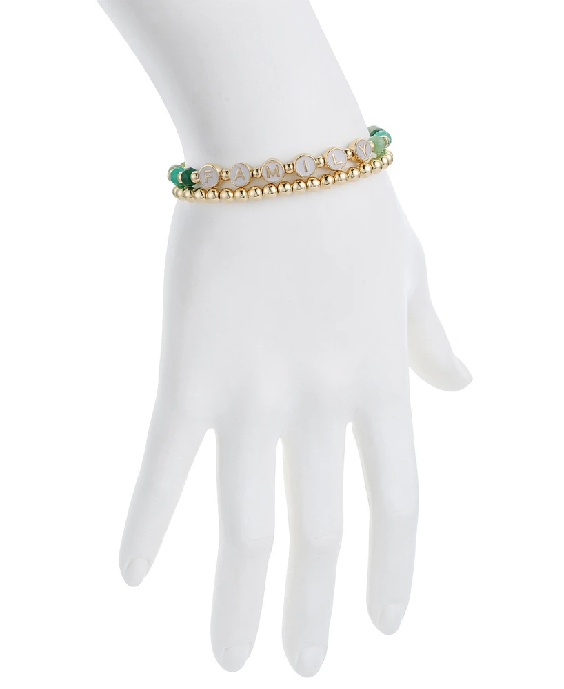 Unwritten Multi Green Quartz Family Stone and Beaded Stretch Bracelet Set