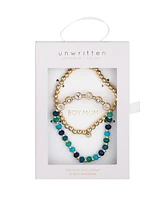 Unwritten Multi Blue Quartz Boy Mom Stone and Beaded Stretch Bracelet Set