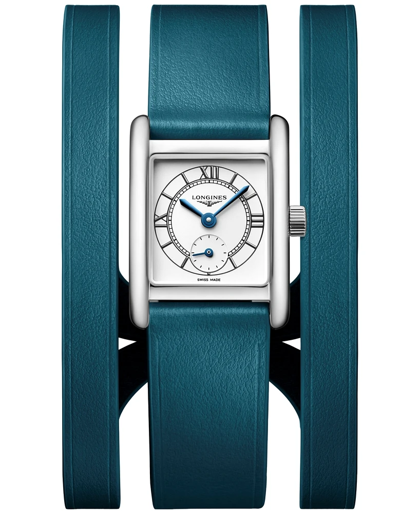 Longines Women's Swiss Mini Dolcevita Teal Three-Row Leather Strap Watch 29mm