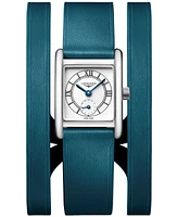 Longines Women's Swiss Mini Dolcevita Teal Three-Row Leather Strap Watch 29mm