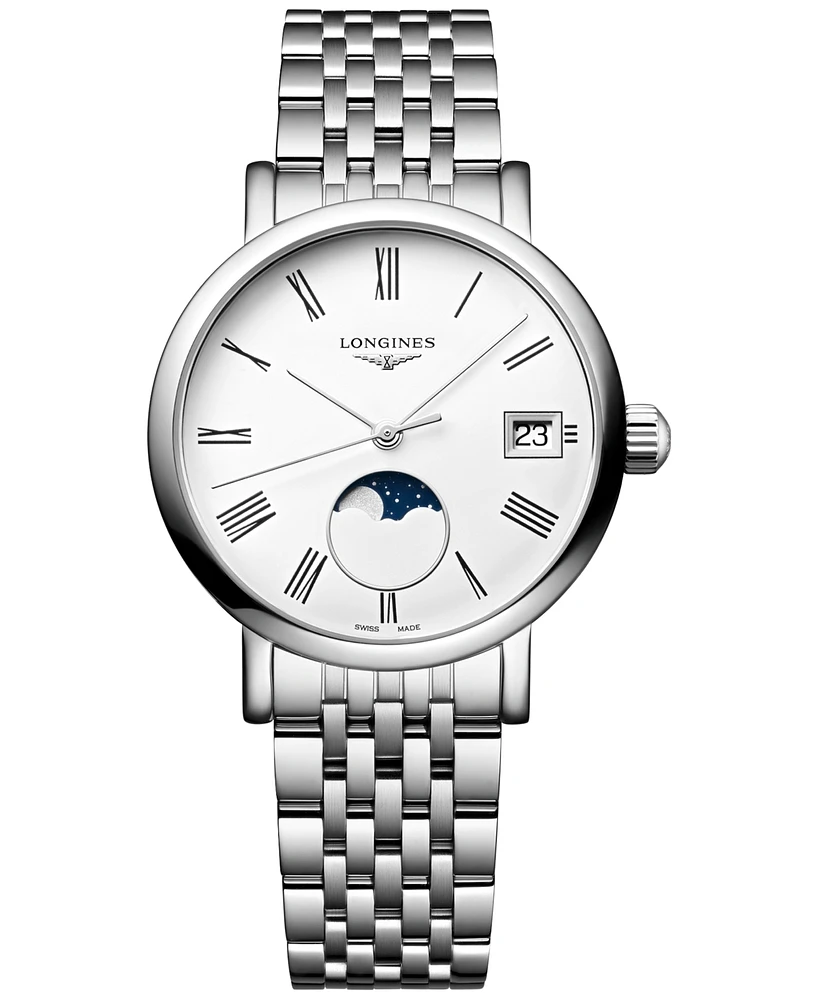 Longines Women's Swiss Elegant Moonphase Stainless Steel Bracelet Watch 30mm