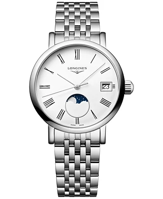 Longines Women's Swiss Elegant Moonphase Stainless Steel Bracelet Watch 30mm