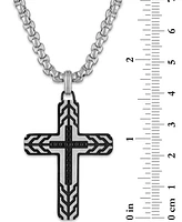 Esquire Men's Jewelry Black Diamond Cross 22" Pendant Necklace (1/5 ct. t.w.) in Stainless Steel & Black Ion-Plate, Created for Macy's